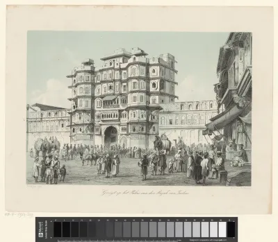 Gezicht op Rajwada paleis te Indore