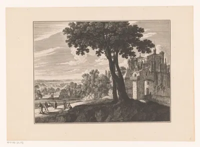 Gezicht op rand van dorp met kathedraal