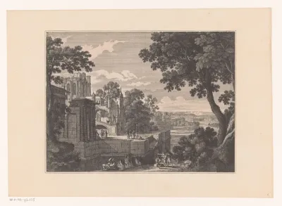 Gezicht op rand van dorp met ruïnes