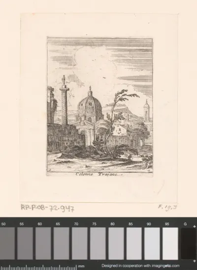 Gezicht op Rome met de zuil van Trajanus