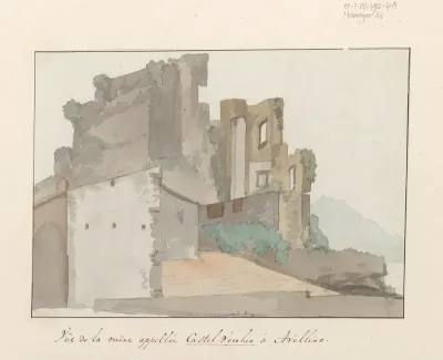 Gezicht op ruïne, zogenaamde Castel Vecchio, te Avellino