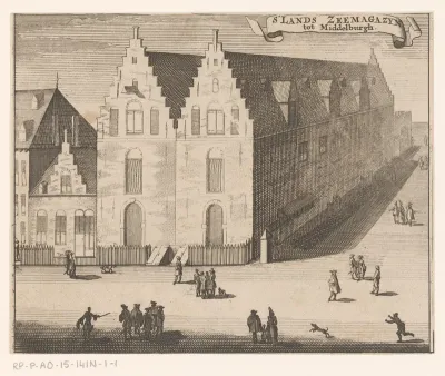 Gezicht op 's Lands Zeemagazijn te Middelburg