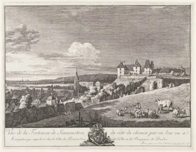 Gezicht op Schloss Sonnenstein, Pirna en de Elbe