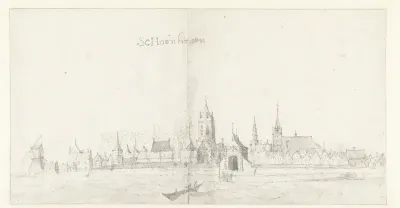 Gezicht op Schoonhoven vanaf de Lek