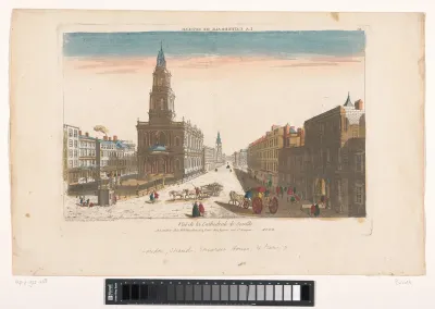 Gezicht op Somerset House en de kerk Saint Mary-le-Strand te Londen