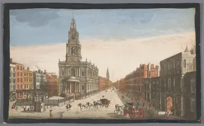 Gezicht op Somerset House en de kerk Saint Mary-le-Strand te Londen