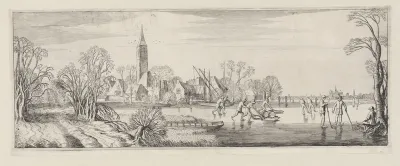 Gezicht op Spaarnwoude met schaatsers