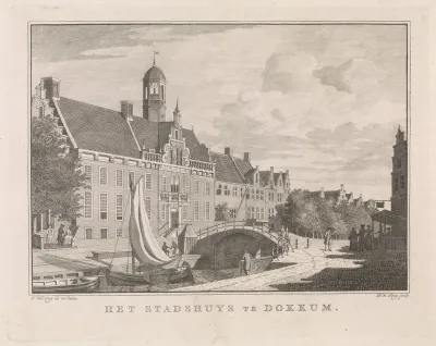 Gezicht op stadhuis te Dokkum