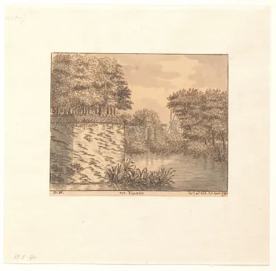 Gezicht op stadswal en stadspoort van Vianen