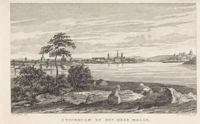 Gezicht op Stockholm en het meer Maelar