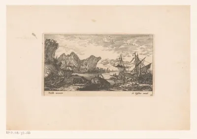 Gezicht op strand met scheepswerf