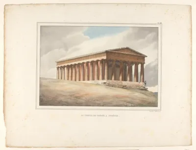 Gezicht op Tempel van Hephaistos met zittende figuur