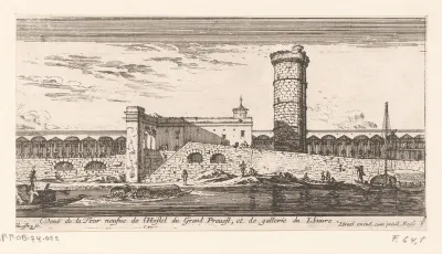 Gezicht op toren van het huis van de provoost en het Louvre
