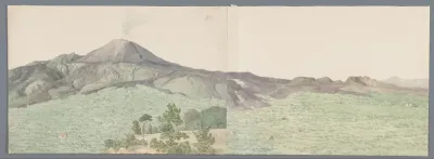 Gezicht op Vesuvius vanaf klooster Dei Zoccolanti met lavastromen uit 1734, 1764 en 1776