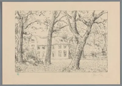 Gezicht op villa Groot Haesebroek vanuit de tuin