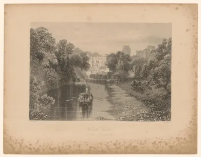 Gezicht op Warwick Castle vanaf een brug over de Avon