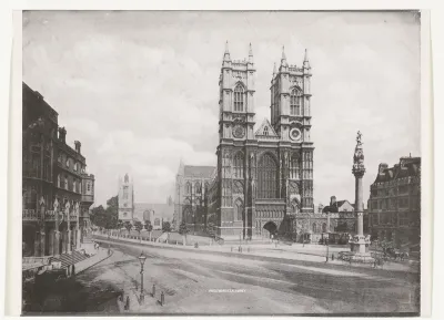 Gezicht op Westminster Abbey vanaf Victoria Street, Londen