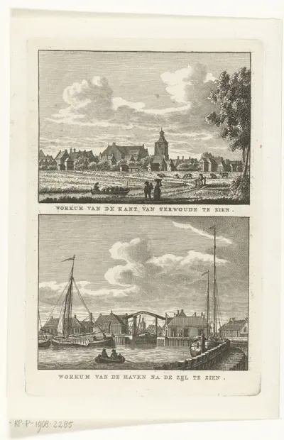 Gezicht op Workum en haven van Workum