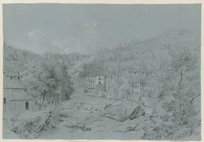 Gezicht over de bedding van een rivier (de Tiber?)