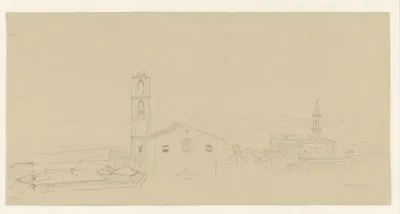 Gezicht over de daken van Perugia naar S. Pietro, links op de voorgrond S. Domenico