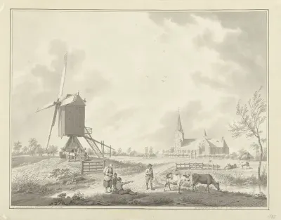 Gezicht over het moolepad op de kerk van Raamsdonk