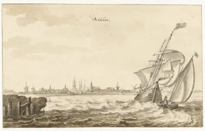 Gezicht over het water op Dokkum