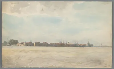 Gezicht over het water op Dordrecht