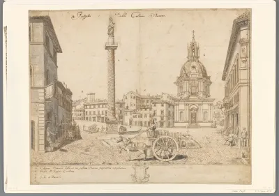 Gezicht te Rome met de zuil van Trajanus en de S. Maria di Loreto