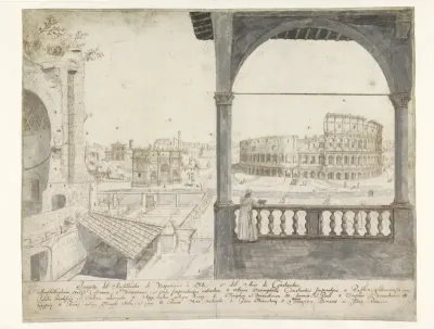 Gezicht te Rome op het Colosseum en de boog van Constantijn