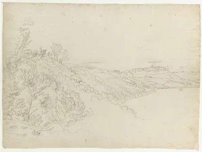 Gezicht ten zuiden van Rome, met Castel Gandolfo aan de overkant van het Meer van Albano