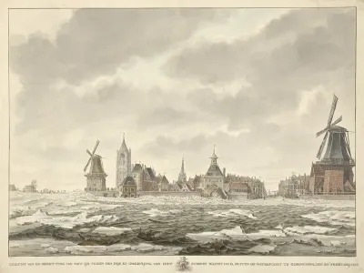 Gezicht van de bezetting van het ijs buiten de Waterpoort te Gorinchem, den 20.n Februarij 1799