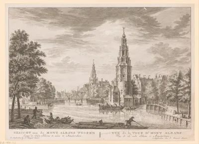 Gezicht van de Montelbaanstoren te Amsterdam
