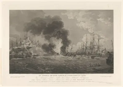 Gezicht van de zeeslag bij Kopenhagen, 1801