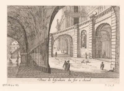 Gezicht van onder de hoefijzertrap van kasteel Fontainebleau