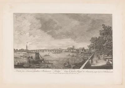 Gezicht van Somerset Gardens op de Westminster brug te Londen