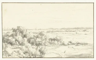 Gezicht vanaf de duinen over uitgestrekt landschap