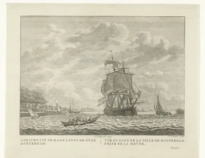 Gezicht vanaf de Maas op Rotterdam