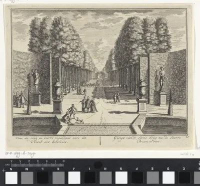 Gezicht vanaf de stenen brug in een laan bij Slot Zeist