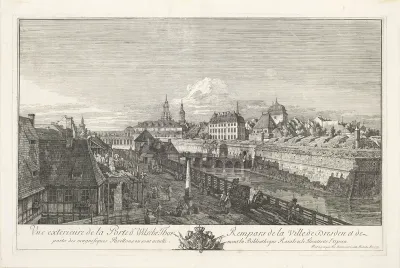 Gezicht vanaf de Wilschenpoort met de koninklijke bibliotheek te Dresden