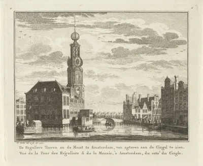 Gezicht vanaf het Singel op de Munttoren te Amsterdam