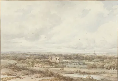Gezicht vanuit de duinen op de ruïne van Brederode