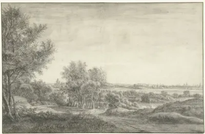 Gezicht vanuit de duinen op Haarlem met ruïne van het Huis te Kleef