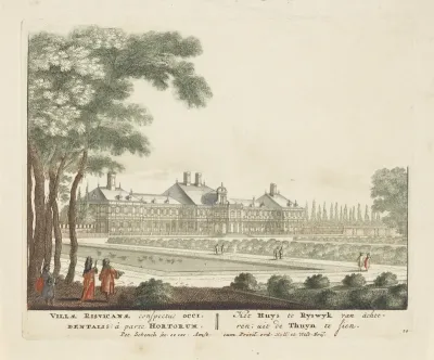 Gezicht vanuit de tuin op de achterzijde van Huis ter Nieuburch te Rijswijk