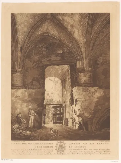 Gezicht vanuit het onderaards gewelf van kasteel Vredenburg in Utrecht