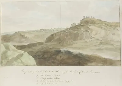 Gezicht vlakbij de kerk van heilige Blasius, gebouwd op resten tempel van Demeter, te Agrigento