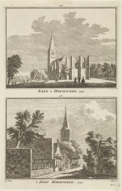 Gezichten op de kerk en het dorp Heemskerk