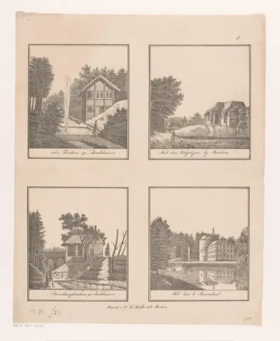 Gezichten op fontein en huizen
