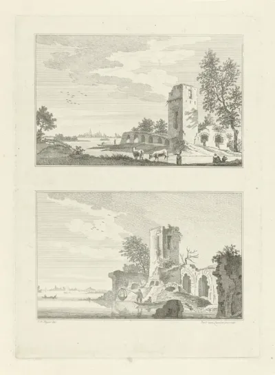 Gezichten op Huis de Wing en de steden Griethausen en Emmerik, 1732