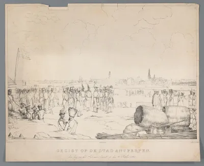 Gezigt op de stad Antwerpen den dag na het Bombardement, op den 28 October 1830