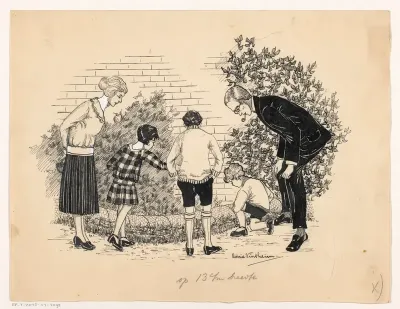 Gezin bekijkt een moestuin